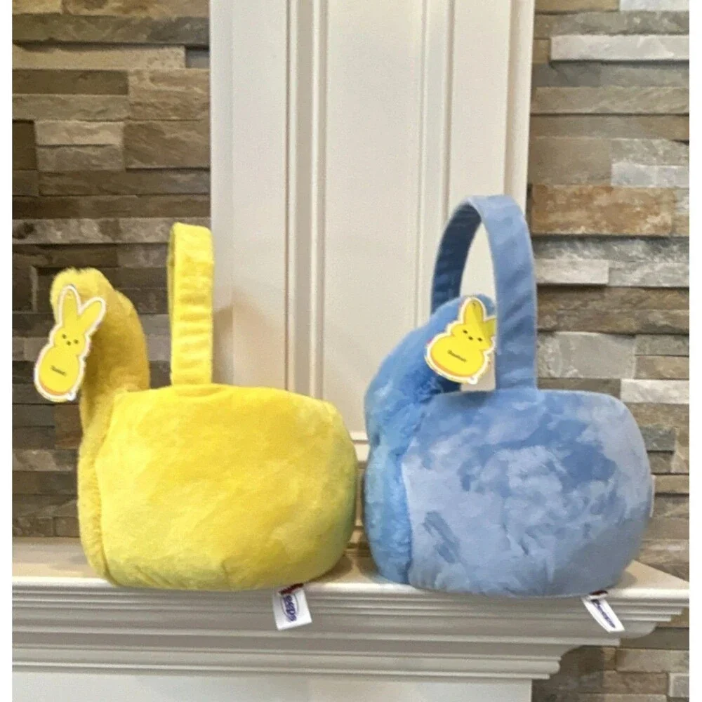 Peeps Plush Bunny Baskets Yellow Blue Set 10x8 in Easter/Candy Themed